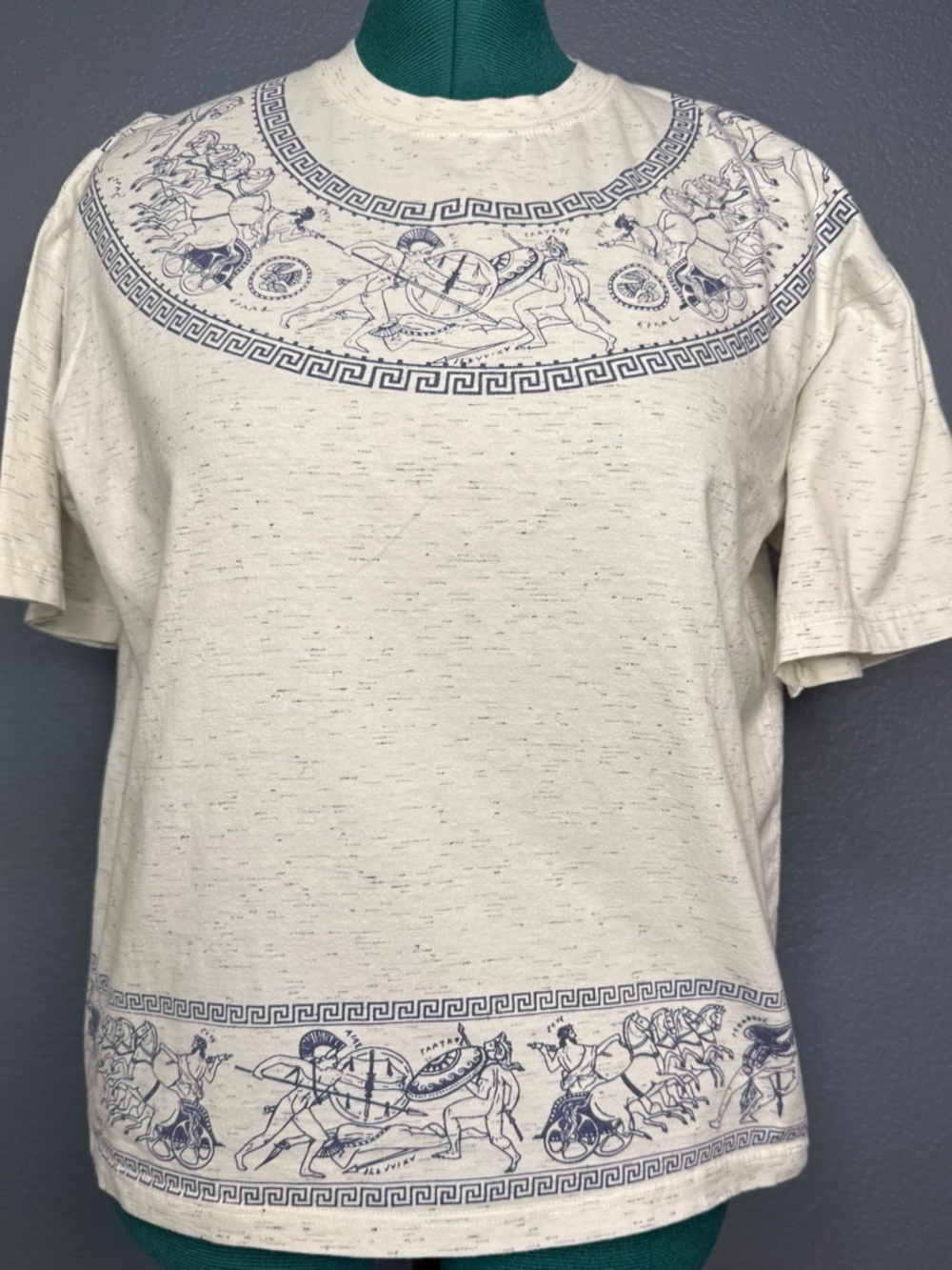 Vintage 80s Greek Mythology Graphic Tee Cream Blue‎ Cotton Unisex Large